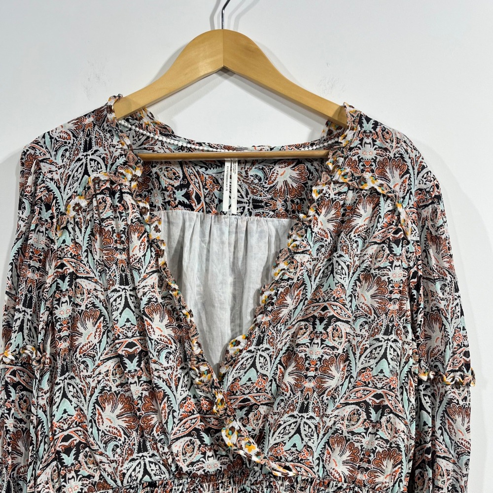 Anthropologie Babydoll Smocked Romantic Ruffle Top Boho Womens Large Feminine - Picture 4 of 13